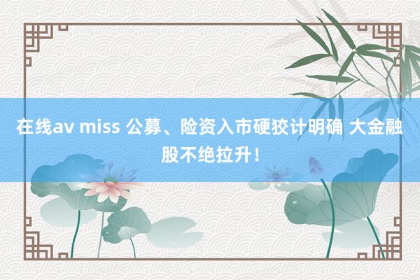 在线av miss 公募、险资入市硬狡计明确 大金融股不绝拉升！